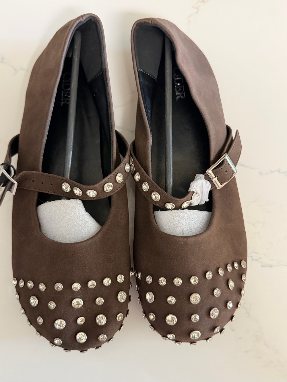 Cider Brown Studded Mary Jane Flats